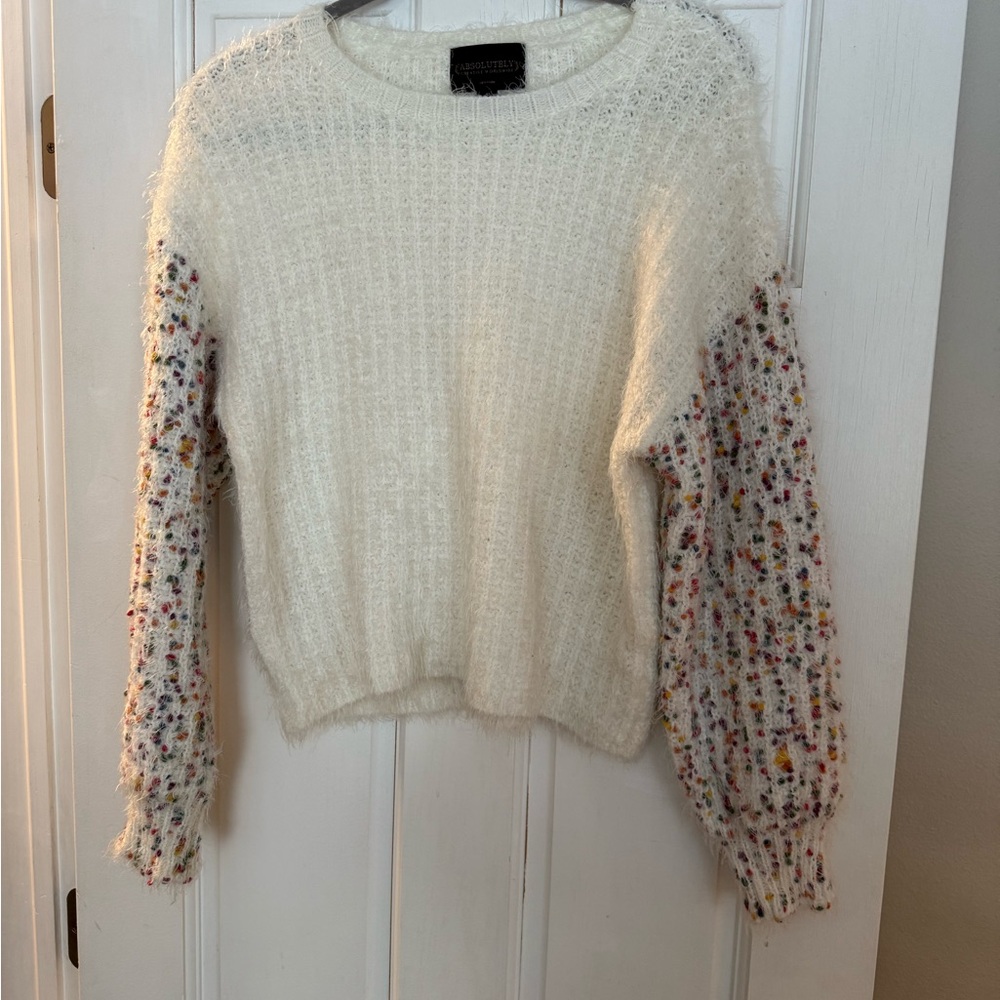 Absolutely Creative Worldwide Cream Sweater with Multicolor Sleeves